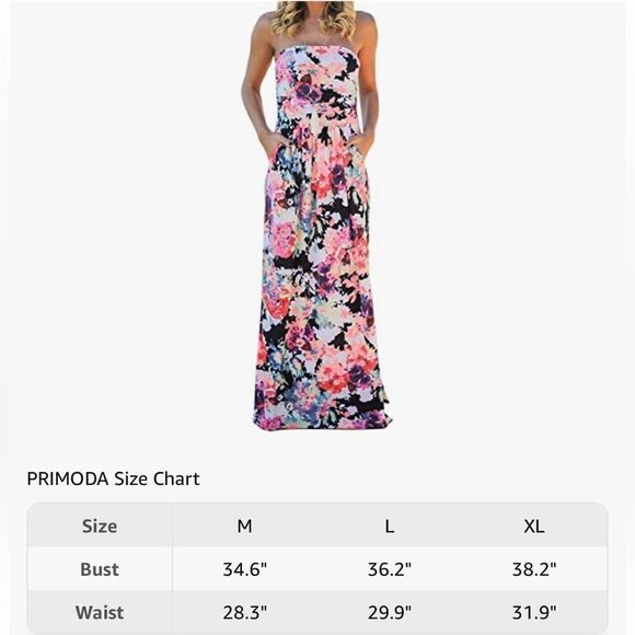 New Strapless Floral Bohemian Maxi Dress with Pockets - Picture 13 of 13